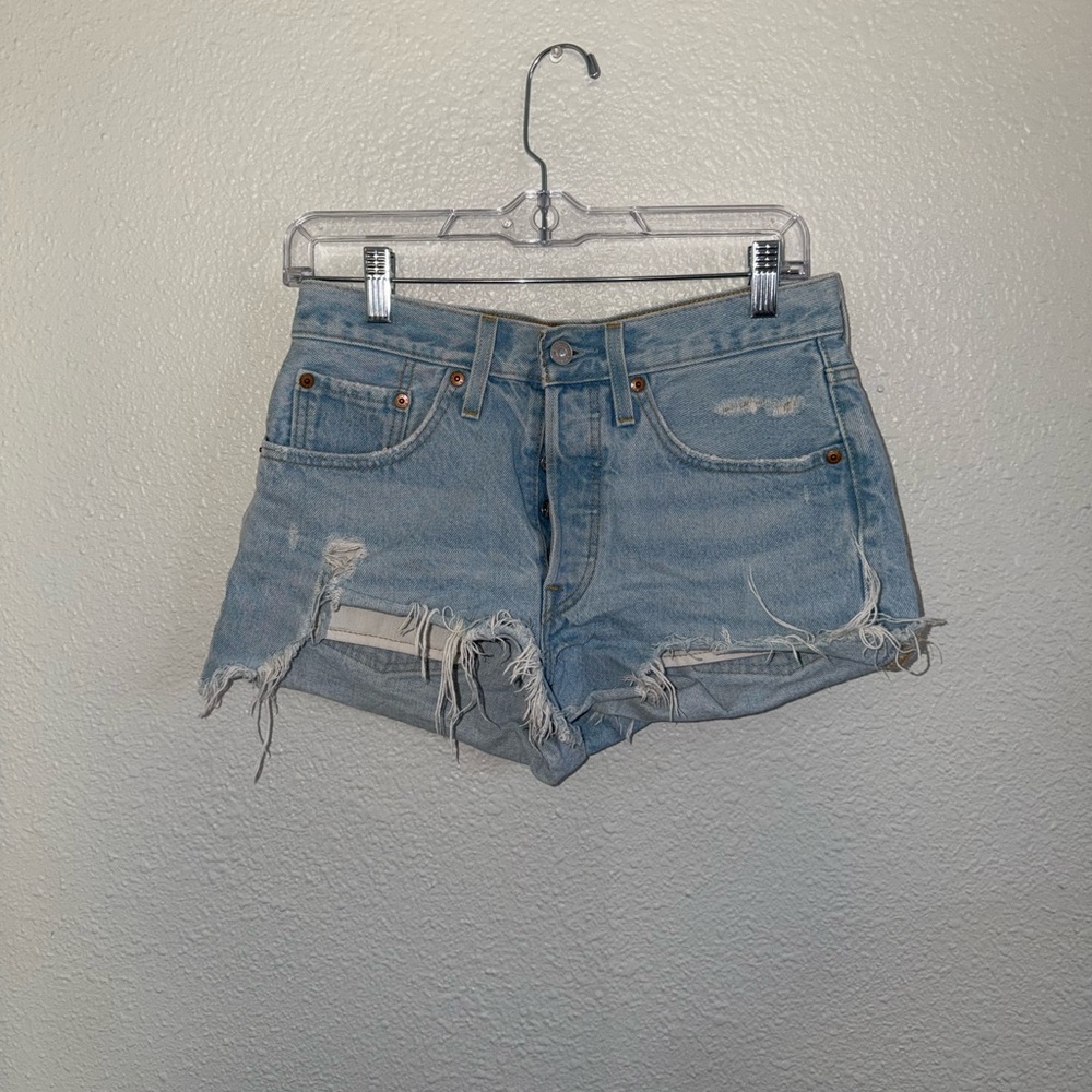 Levi's Light Blue Frayed Denim Shorts